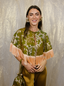 Jacquard Fringe Cape in Olive Garland