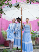 SUE SARTOR Flounce | Blue/White Pinstripe Trellis Lace