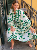 SUE SARTOR Flounce Dress in Emerald Green Marigold