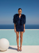 The Obsession Feather Cape in Navy Blue