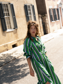Button Down Dress in Green Stripe