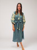 Vita Fleur Puff Veronica Maxi Dress in Grey Blue Kora Beige