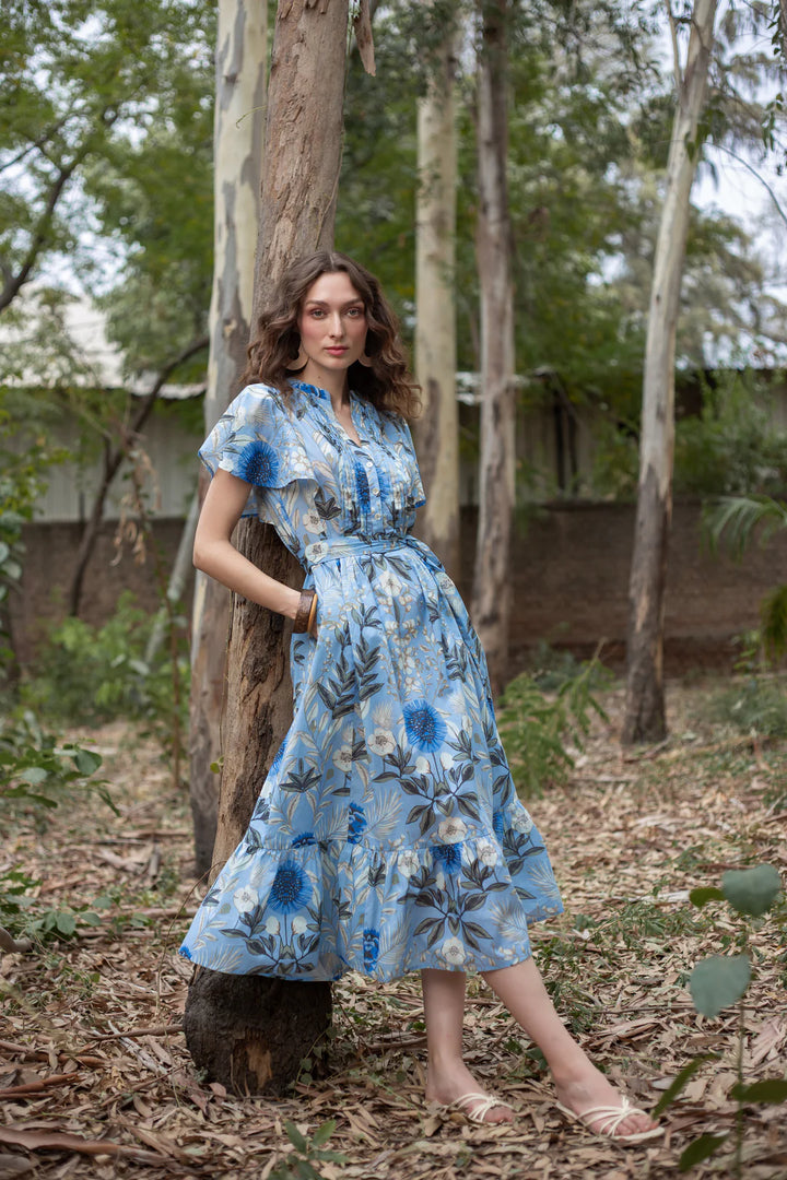 Leni Dress in Monet's Garden Blue