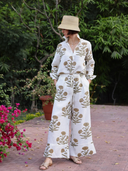 Montecito Wide Leg Pant in Khaki Flower