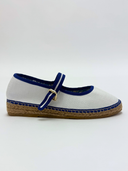 Elodie Espadrille in White Raffia with Blue Trim