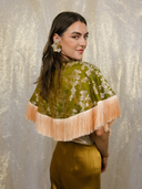 Jacquard Fringe Cape in Olive Garland