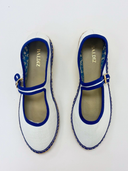 Elodie Espadrille in White Raffia with Blue Trim