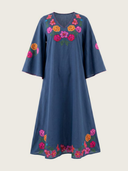 Olive Dress in Navy/Mexican Flower Embroidery