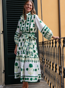 SUE SARTOR Flounce Dress in Emerald Green Marigold