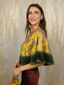 Jacquard Fringe Cape in Gilded Garden