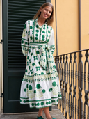 SUE SARTOR Flounce Dress in Emerald Green Marigold