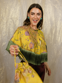 Jacquard Fringe Cape in Gilded Garden