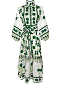 SUE SARTOR Flounce Dress in Emerald Green Marigold