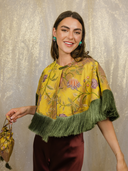 Jacquard Fringe Cape in Gilded Garden