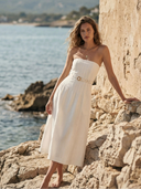 Yena Strapless Linen Dress in Macadamia
