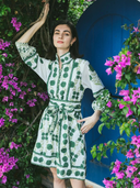 SUE SARTOR Flounce Shorty Dress in Emerald Green Marigold