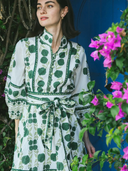 SUE SARTOR Flounce Shorty Dress in Emerald Green Marigold