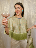 Jacquard Fringe Cape in Winter Mosaic