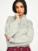 Klosters Pointelle Knit Half Zip in Feather