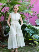 Sleeveless SUE SARTOR Flounce | Sage Seersucker Lattice Crochet Lace