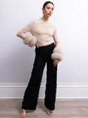Samara Removable Fur Cuff Wool Sweater in Tan