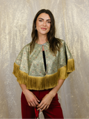 Jacquard Fringe Cape in Midnight Baroque
