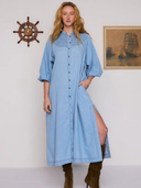Chambray Smocked Midi Dress in Ice Blue
