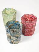 Hand-Marbled Scallop Waste Bin in Seaglass Peacock