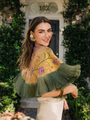 Jacquard Fringe Cape in Gilded Garden