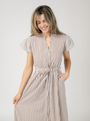 The Flutter Midi Dress | Brown Stripe