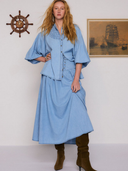 Chambray Smocked Blouse in Ice Blue