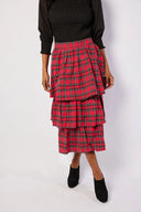 Red Tartan Tiered Midi Skirt