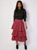 Red Tartan Tiered Midi Skirt