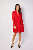 Red Lurex Long Sleeve Tunic Flare Dress