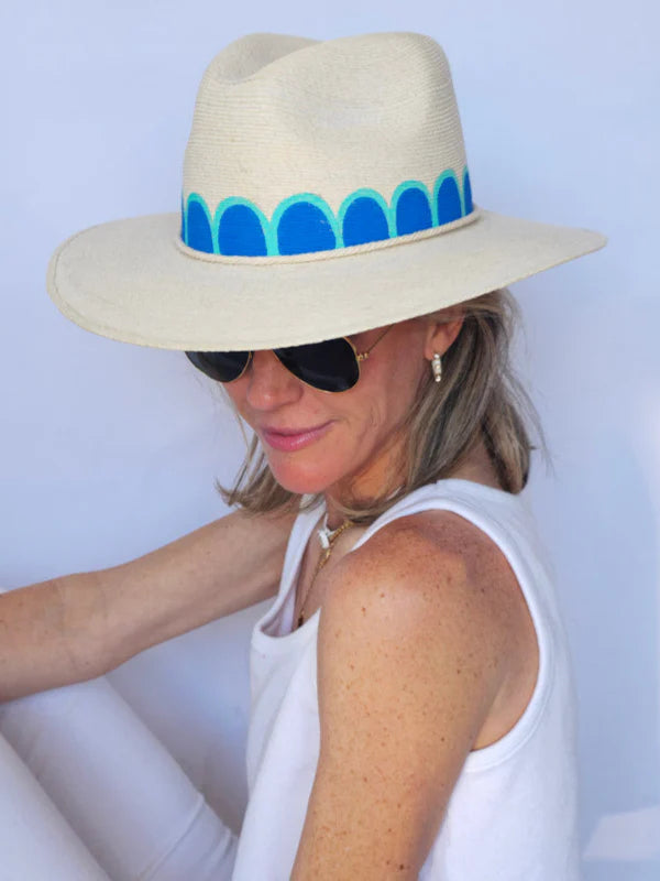Painted Scalloped Hat in Blue
