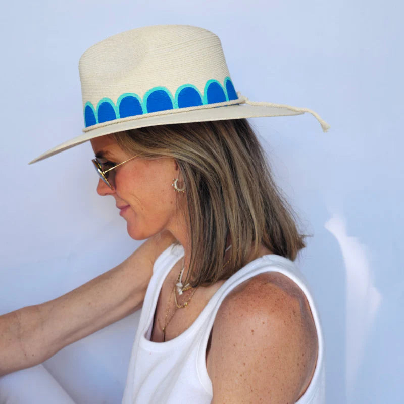 Painted Scalloped Hat in Blue
