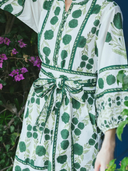 SUE SARTOR Flounce Shorty Dress in Emerald Green Marigold
