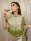 Jacquard Fringe Cape in Winter Mosaic