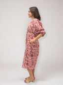 Greta Midi Dress in Pink Bird Blockprint