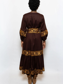 Jewel Neck Flounce Dress in Chocolate/Honey Vintage Lily Embroidery