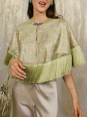 Jacquard Fringe Cape in Winter Mosaic