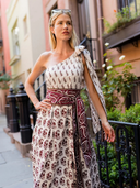 Chelsea One-Shoulder Dress in Burgundy/Chocolate Paisley
