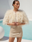 The Obsession Feather Cape in Beige