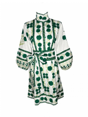 SUE SARTOR Flounce Shorty Dress in Emerald Green Marigold