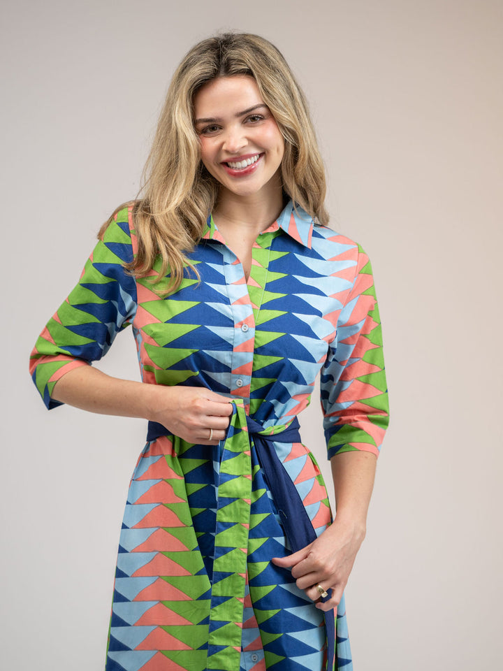 The Eloise Dress | Tropical Blockprint Bagru Triangle