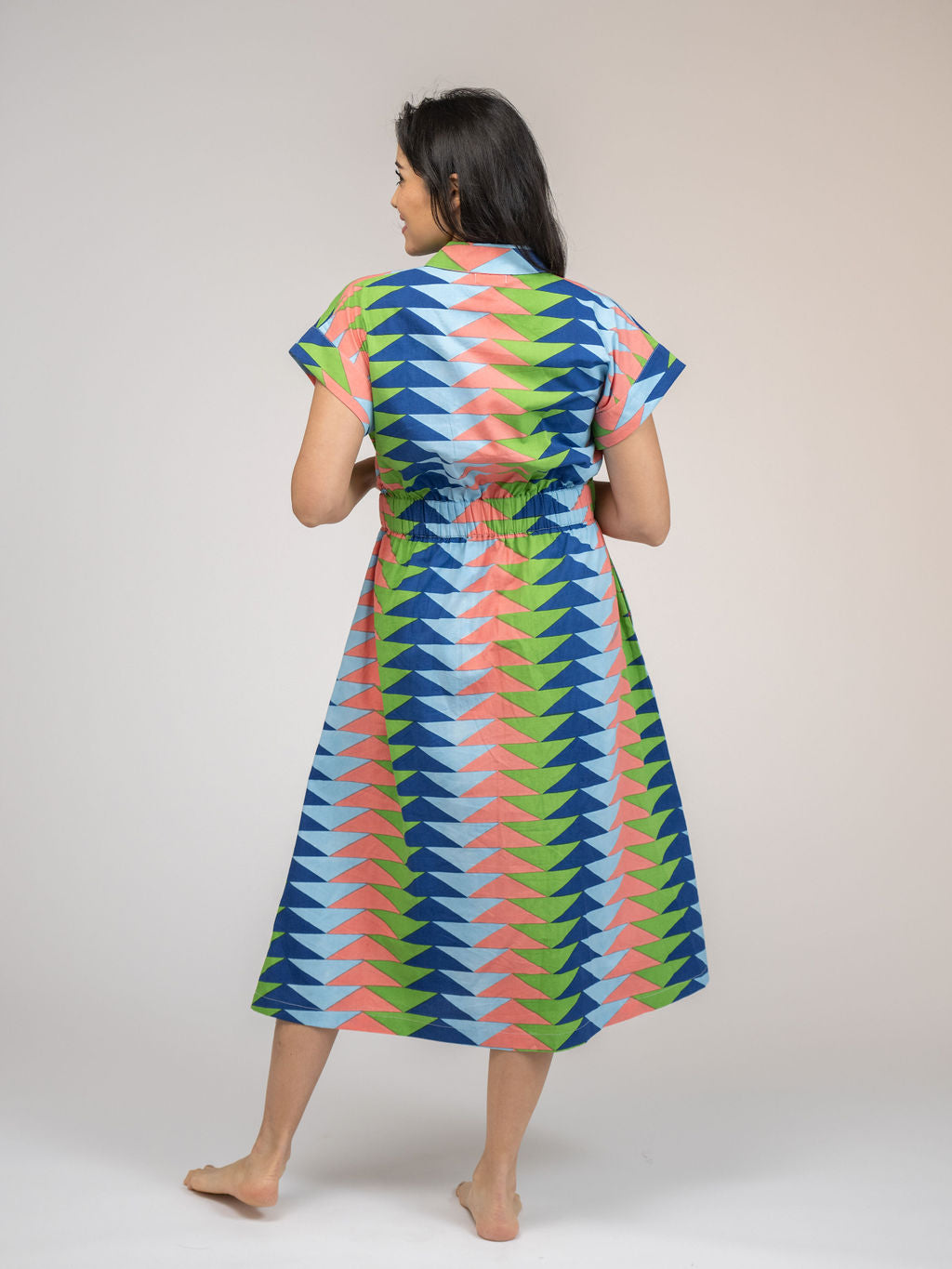 The Lisa Dress | Tropical Blockprint Bagru Triangle