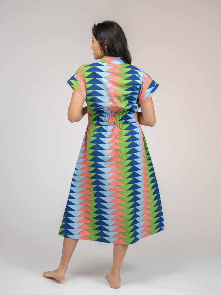 The Lisa Dress | Tropical Blockprint Bagru Triangle