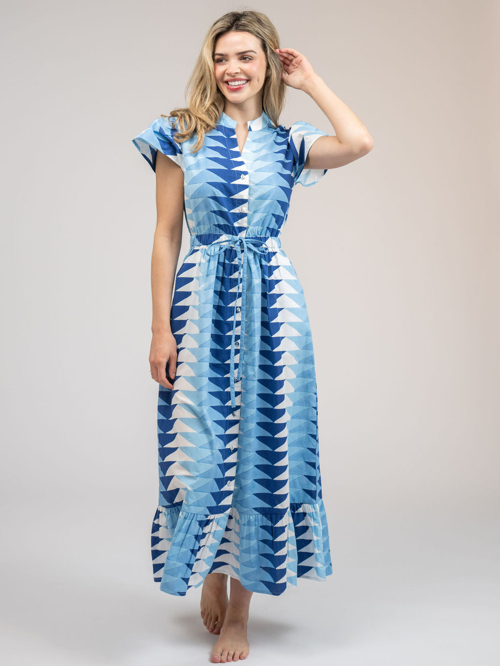 The Flutter Midi | Ocean Blockprint Bagru Triangle