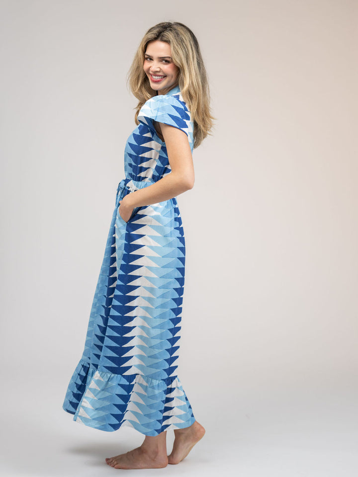 The Flutter Midi Dress | Ocean Blockprint Bagru Triangle