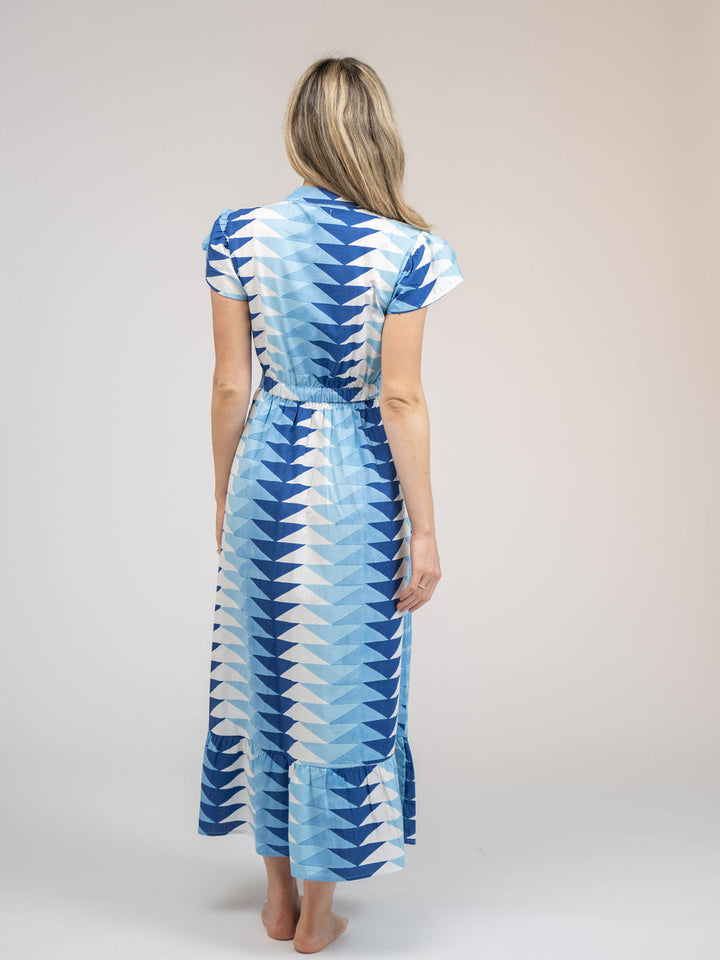 The Flutter Midi Dress | Ocean Blockprint Bagru Triangle